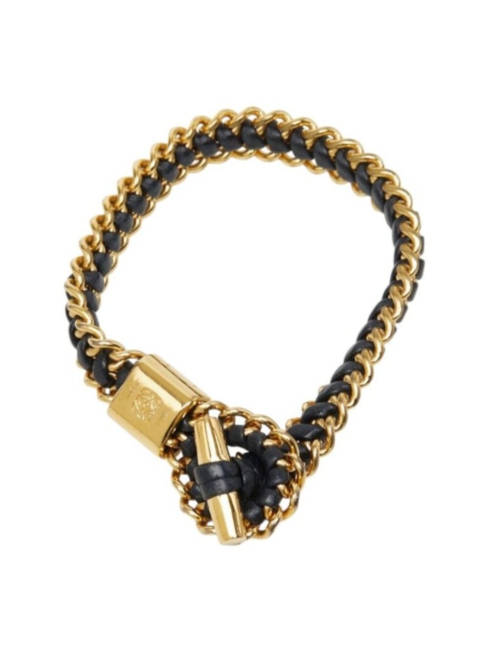 Loewe Chain Bracelet Gold Black Leather Plated